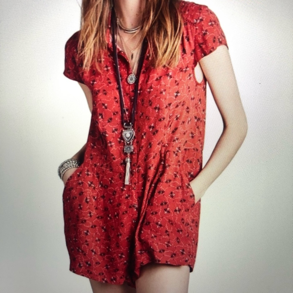 Free People Deeby Red Floral Romper S